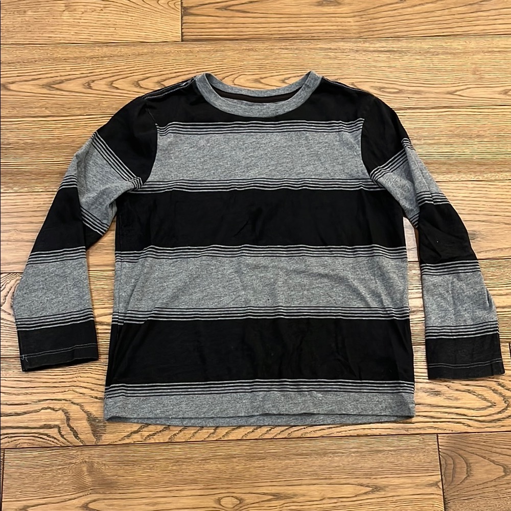 Old Navy Black and Gray Long Sleeve Tee with Rugby Stripes